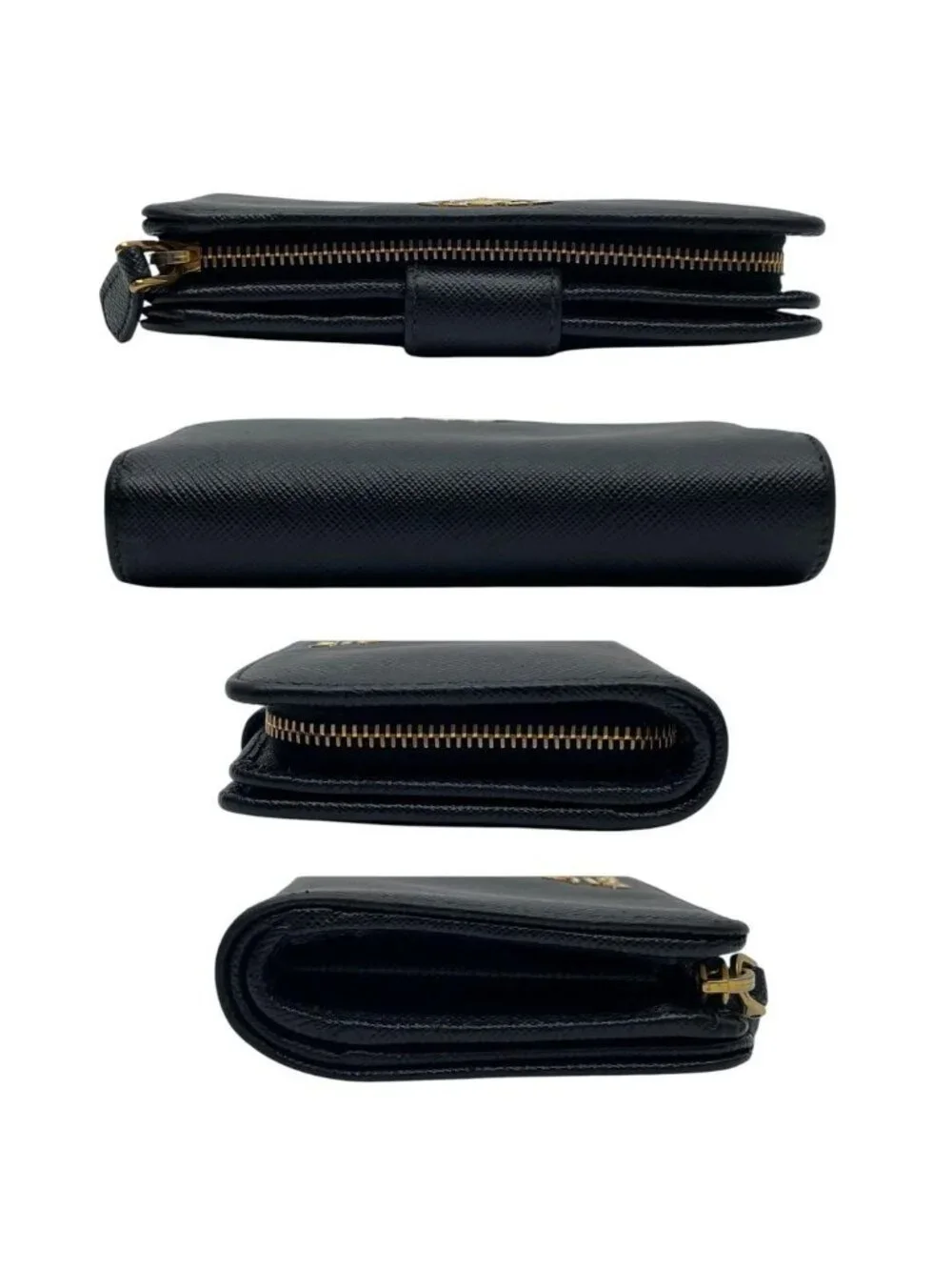 Prada Logo Saffiano Leather Bifold Wallet Black Compact